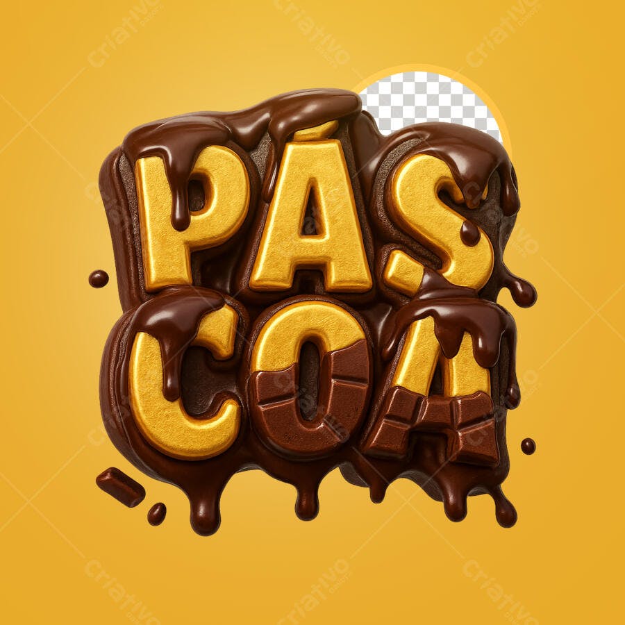 Selo 3D Pascoa Chocolate Dourado e Marrom