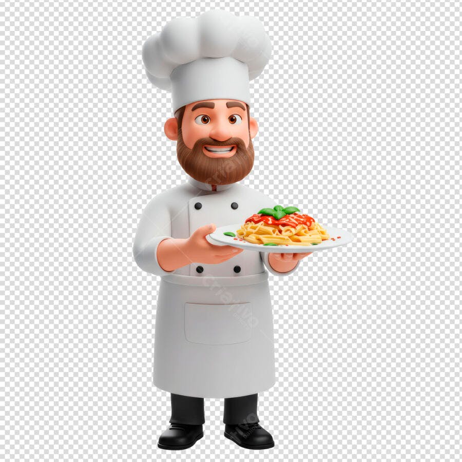 Chef de cozinha com prato de espaguete PSD Editável