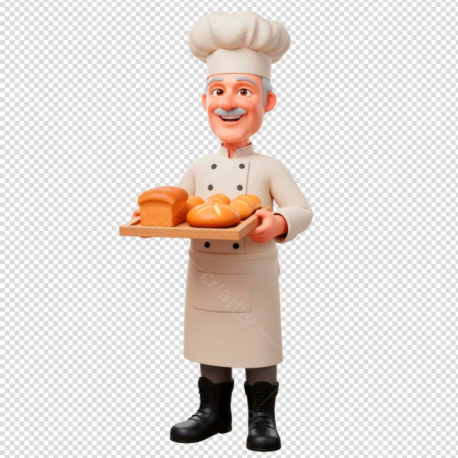Ilustração Padeiro com Pães PSD Editável