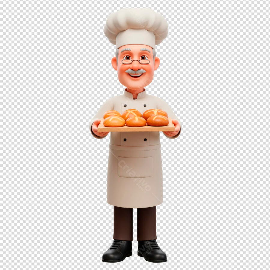 Ilustração Padeiro com Pães PSD Editável