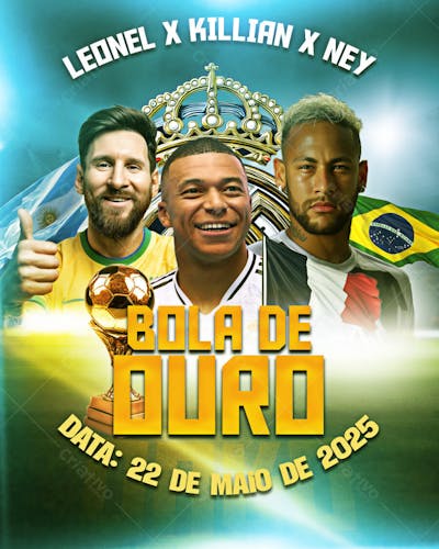 BOLA DE OURO FUTEBOL SOCCER MESSI NEYMAR MBAPPE REAL MADRID BRASIL