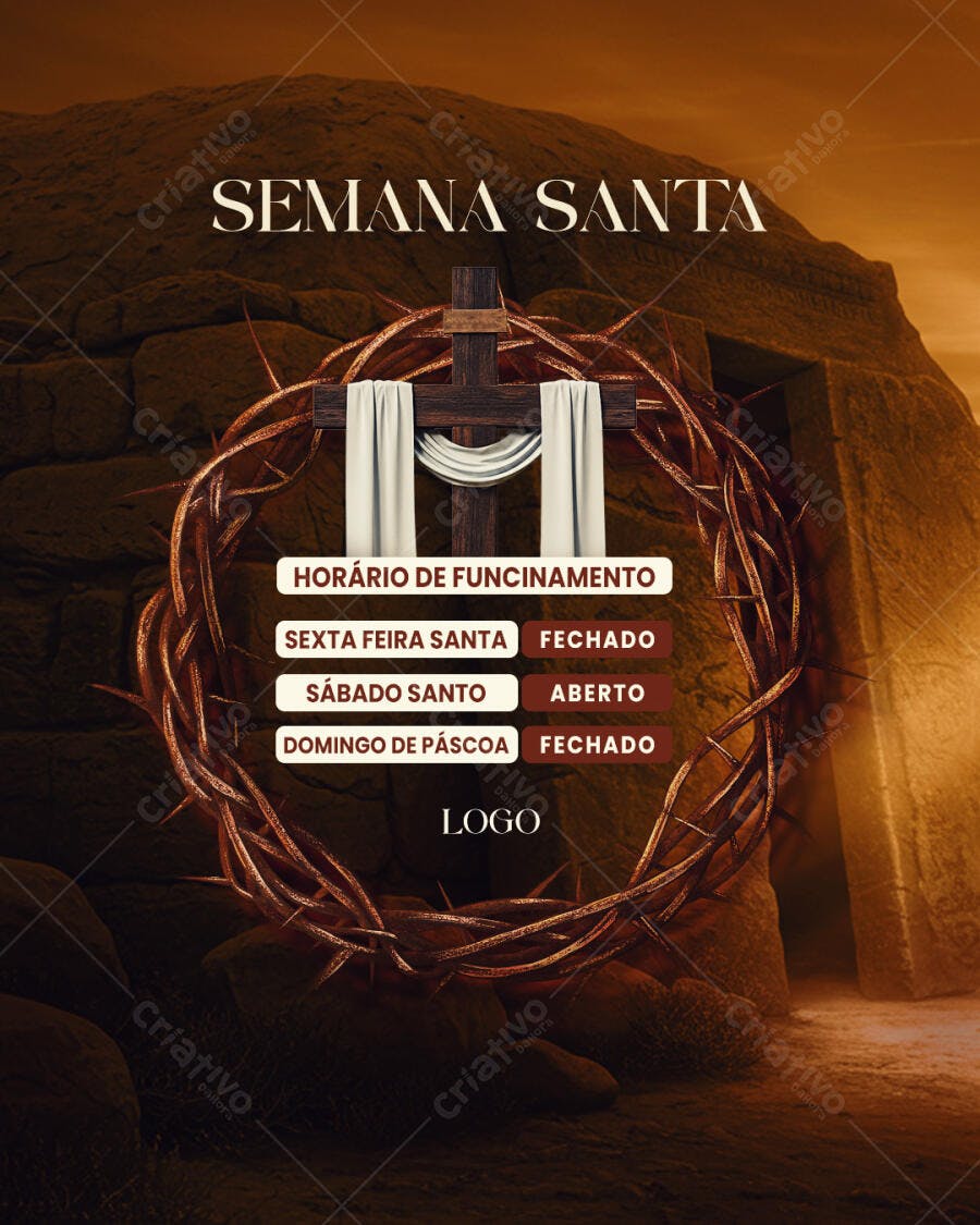 Flyer Semana Santa Horário Funcionamento PSD Editável