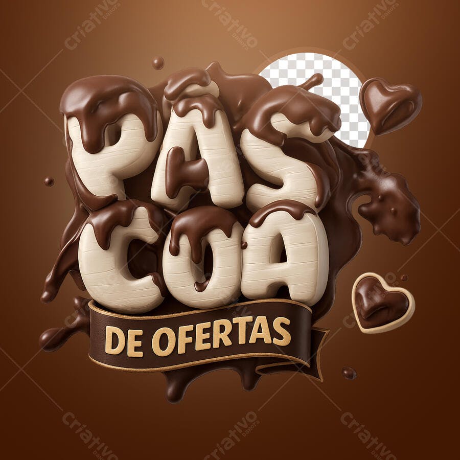 Selo 3D promocional Páscoa chocolate marrom e bege