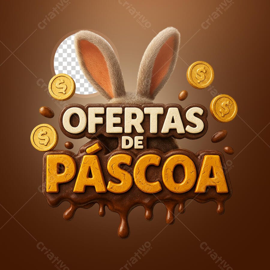 Selo 3D Páscoa Ofertas Coelho Chocolate Dourado
