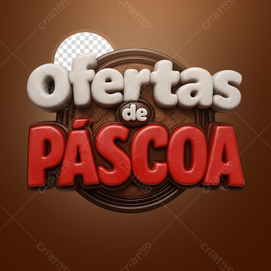 Selo 3D promocional Páscoa chocolate e branco