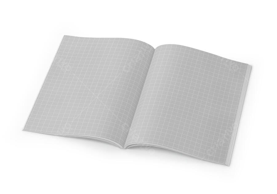 Mockup de Revista Aberta com Grade Cinza