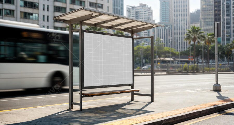 Mockup de Painel de Ônibus em Cidade Moderna