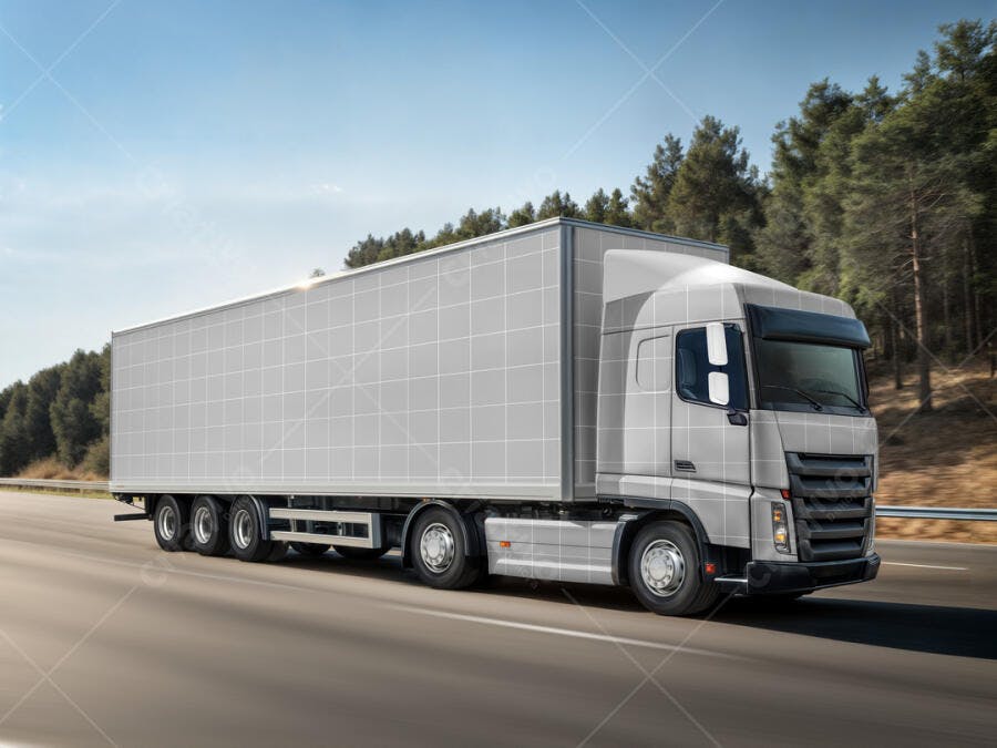 Mockup Caminhão de Carga Cinza em Rodovia