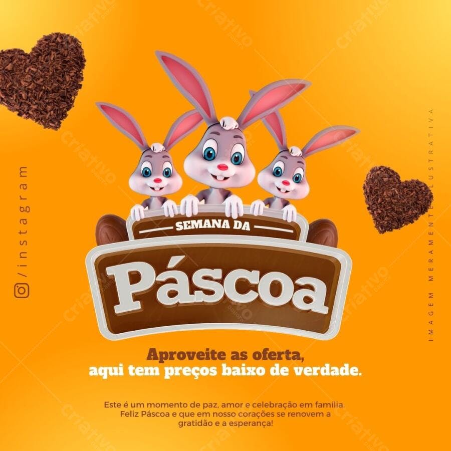 Post Instagram Semana da Páscoa com coelhos Editável no Canva