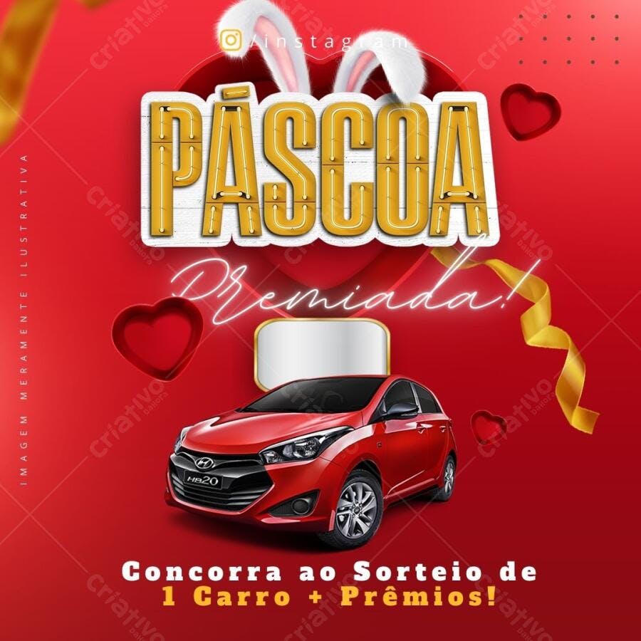 Post Instagram Páscoa Premiada Vermelho e Dourado Editável no Canva