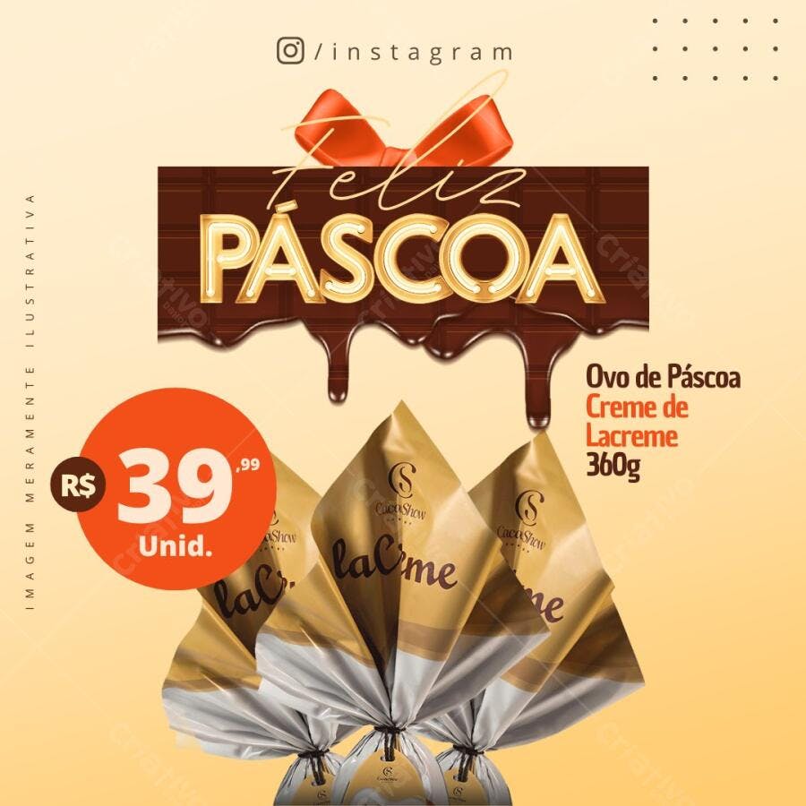 Post Instagram Páscoa Ovo de Chocolate Creme Editável no Canva