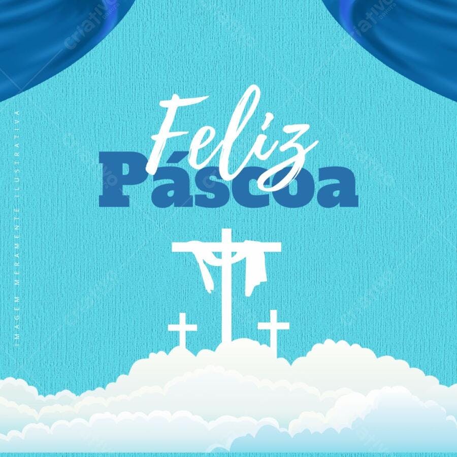Post Instagram Feliz Páscoa azul e branco Editável no Canva