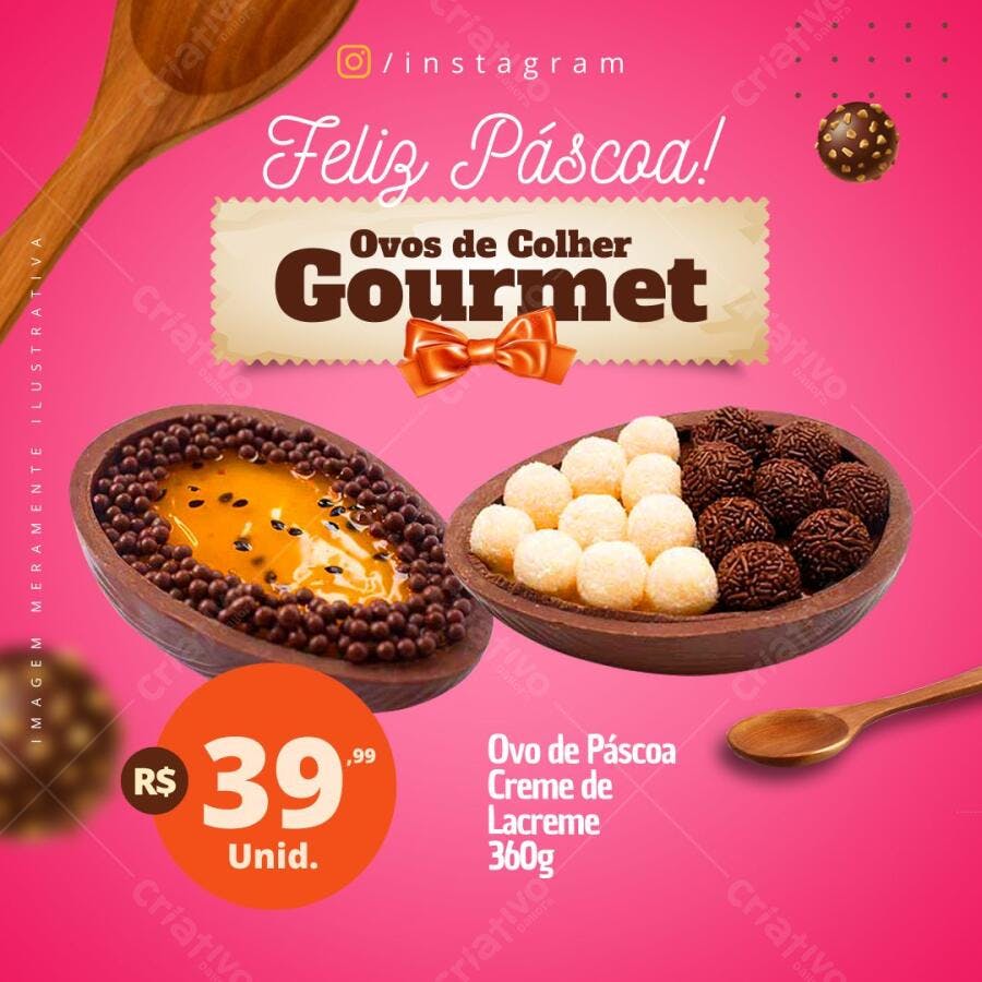 Post Instagram Páscoa Ovos de Colher Gourmet Editável no Canva