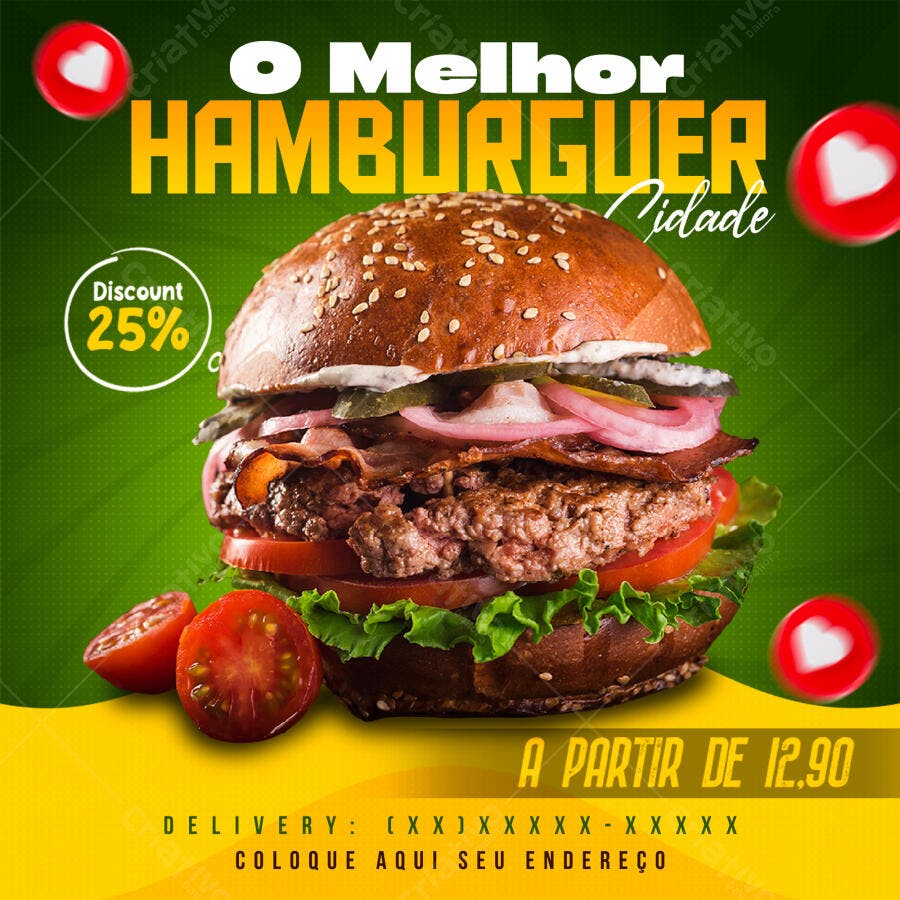 Flyer de Hambúrguer com 25% de Desconto PSD Editável