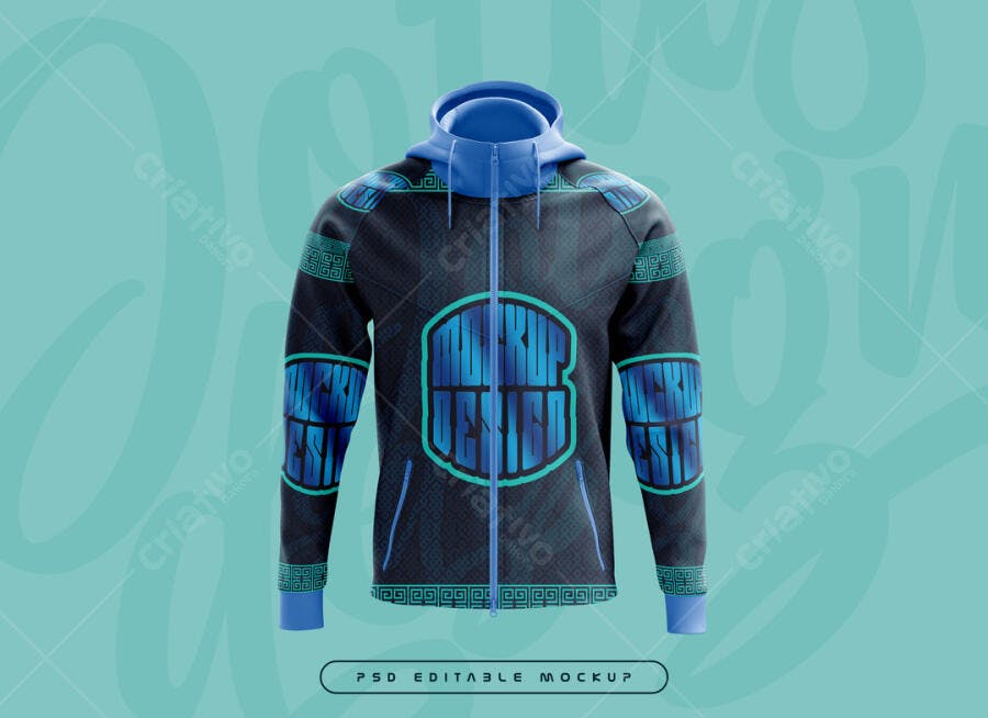 Mockup Jaqueta com Capuz: Design Moderno Azul e Preto