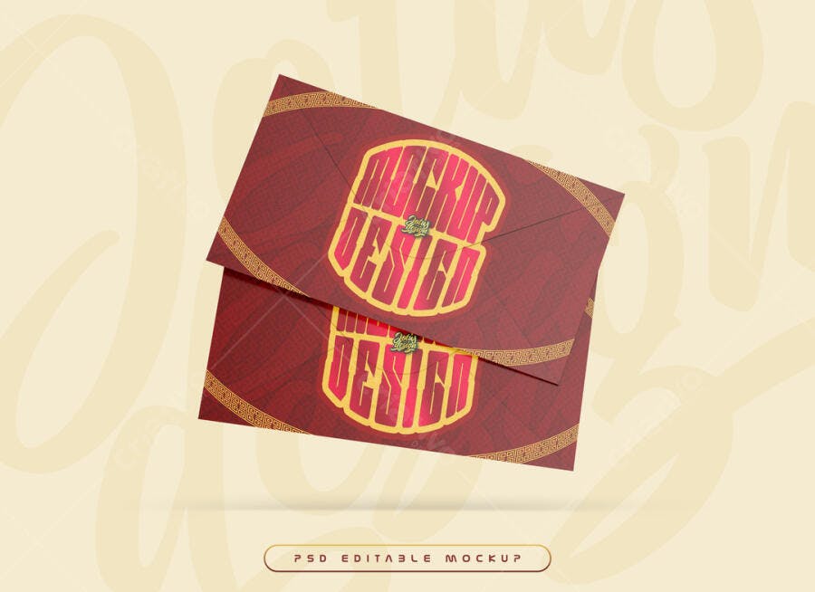 Mockup de Envelope Vermelho com Design Asiático