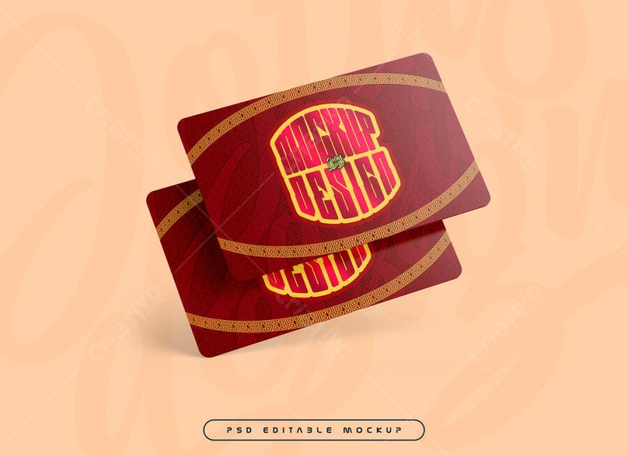 Mockup Cartão de Fidelidade: Design Chinês Vermelho e Dourado
