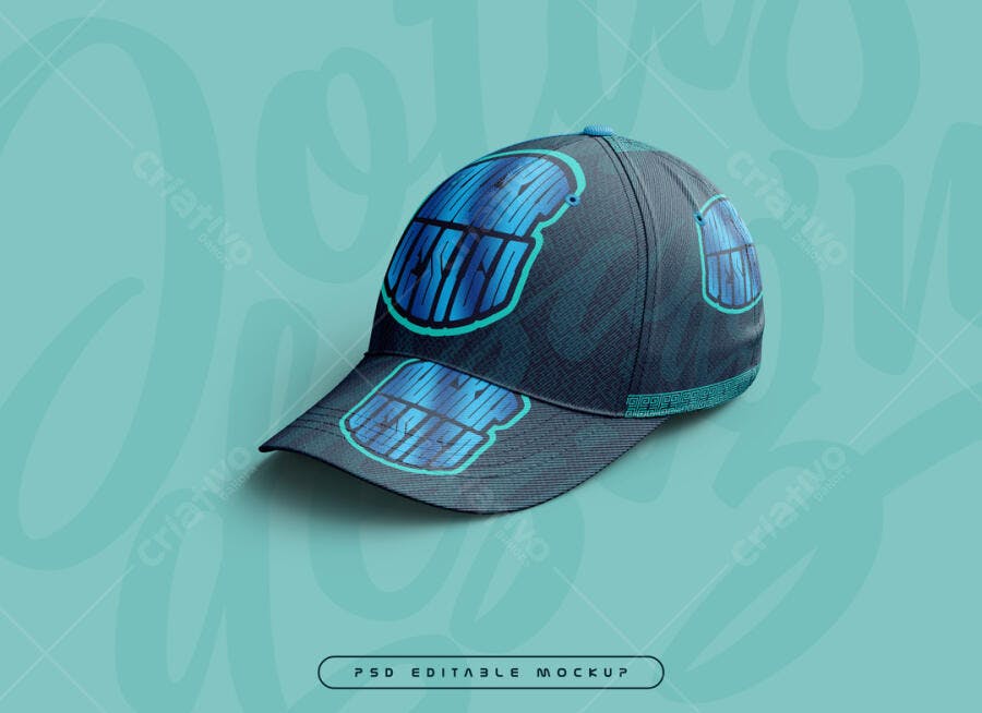 Mockup Boné Azul Escuro com Design Moderno