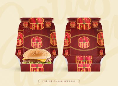 Burger box packaging with burger psd editable mockup