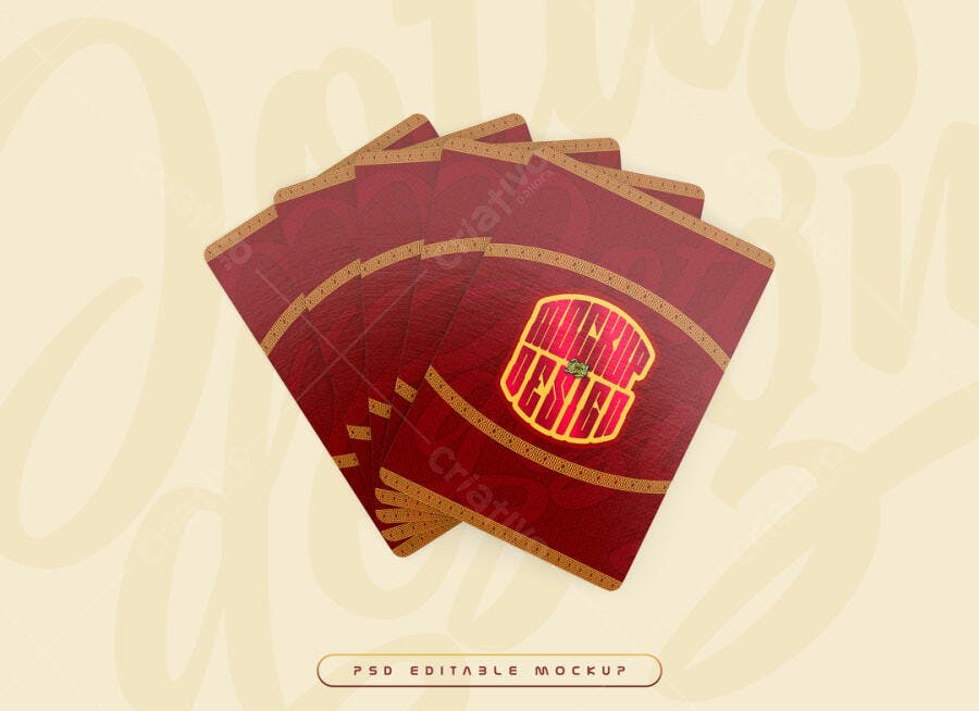 Mockup Cartões de Visita Luxo: Vermelho e Dourado
