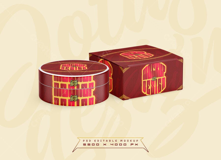 Mockup de Embalagem de Cosmético: Design Retrô Vermelho e Dourado