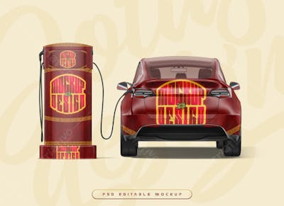 Electric Vehicle Ev Car Charging Point Psd Editable Mockup Angle View 2