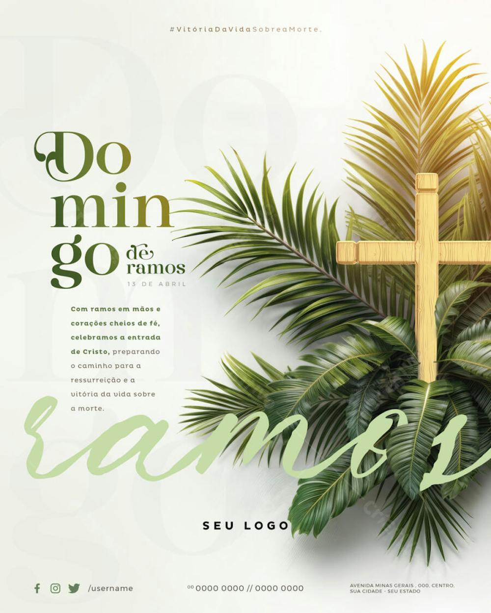 PSD EDITÁVEL - DOMINGO DE RAMOS - COM RAMOS EM MÃOS E CORAÇÕES CHEIOS DE FÉ 01-25