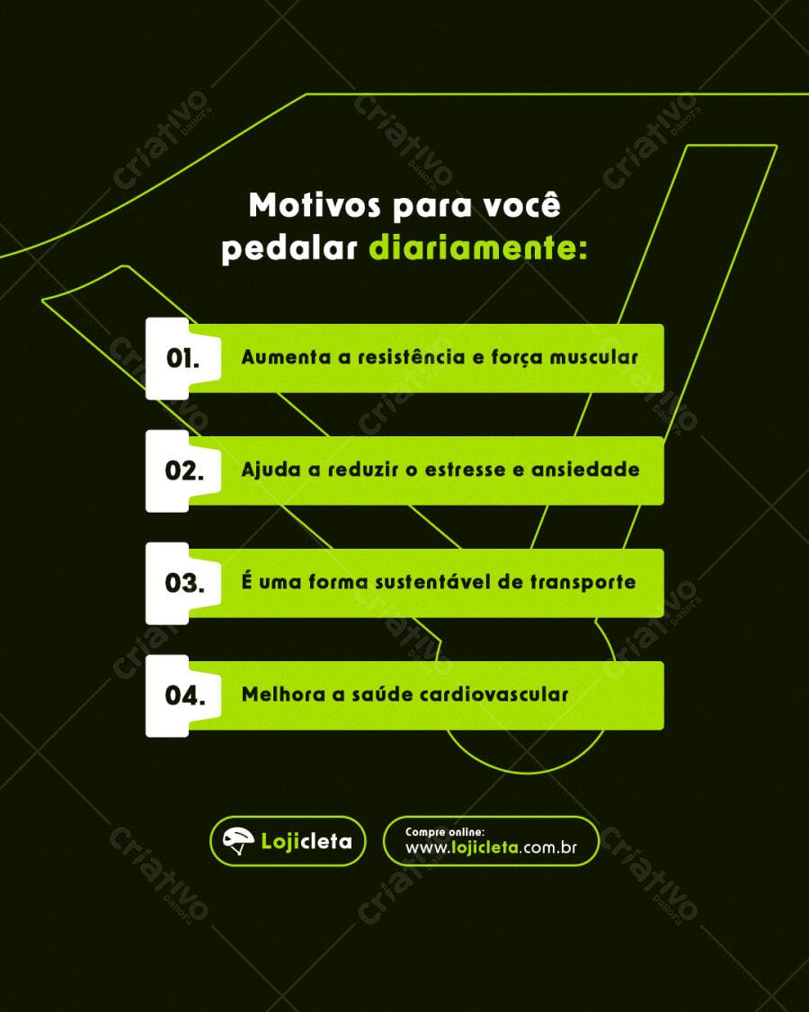 Infográfico Motivos para Pedalar Diariamente PSD Editável