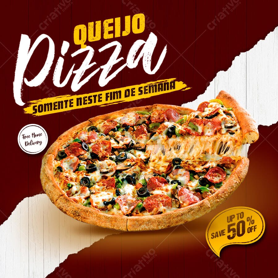 Flyer de Pizza de Queijo PSD Editável