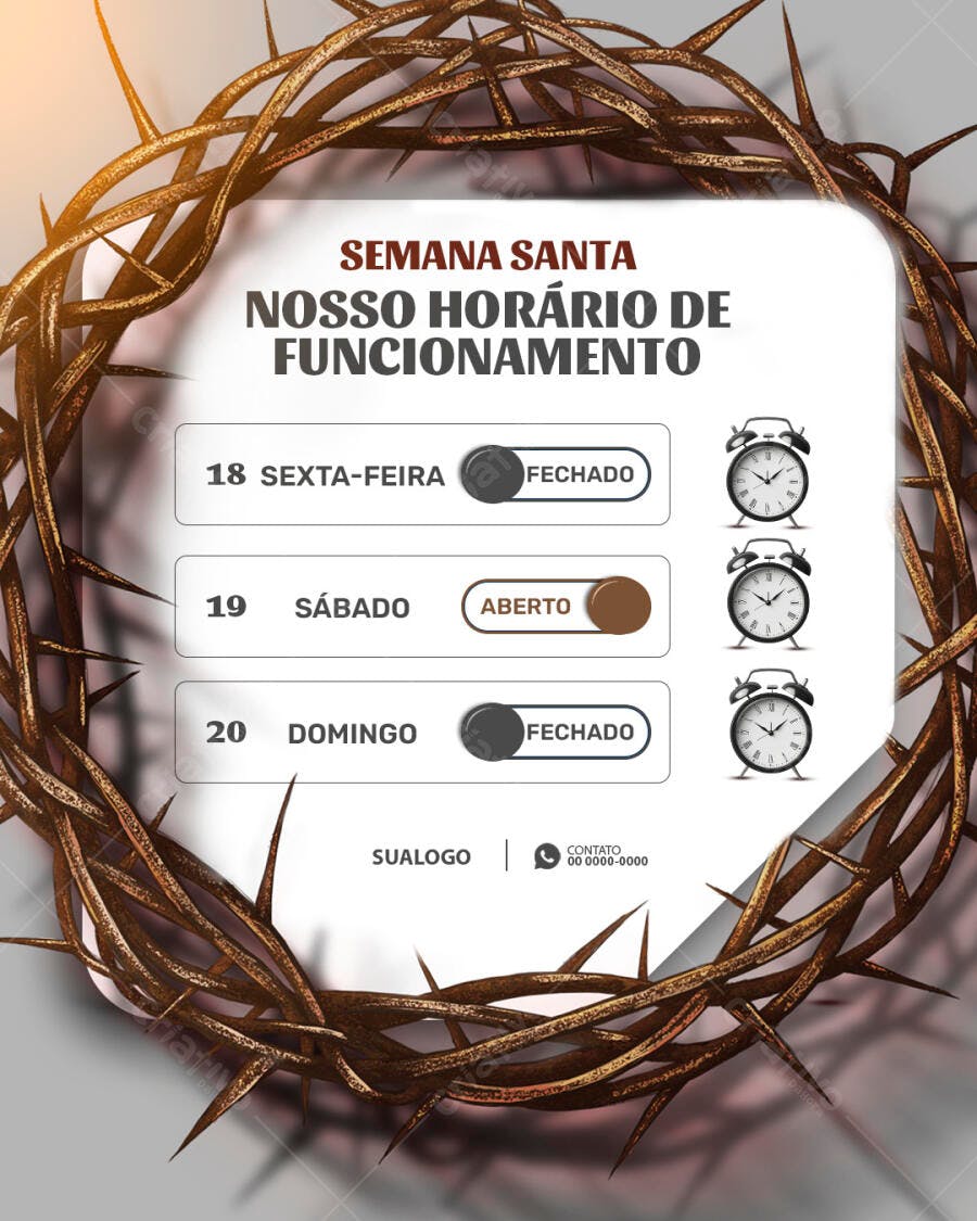 Flyer Semana Santa Horário de Funcionamento PSD Editável
