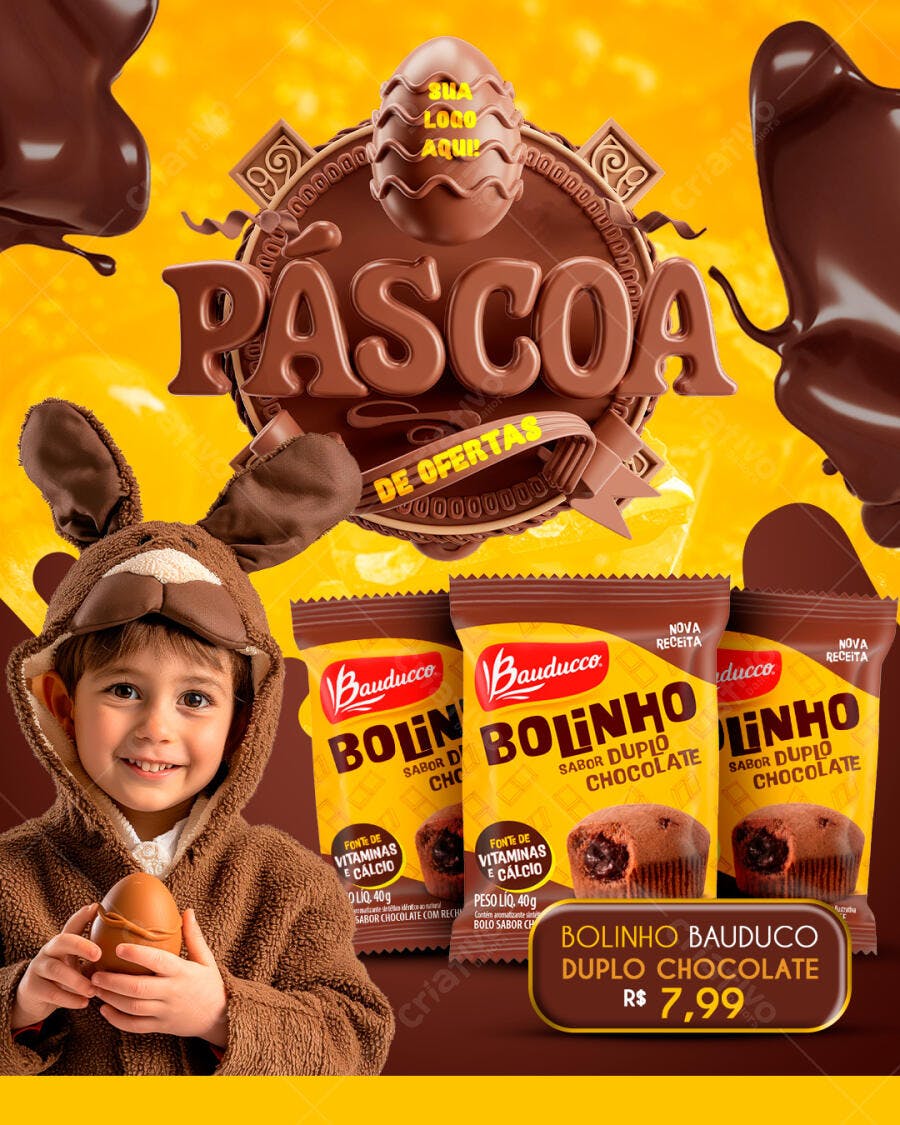 Flyer Páscoa com Chocolate PSD Editável