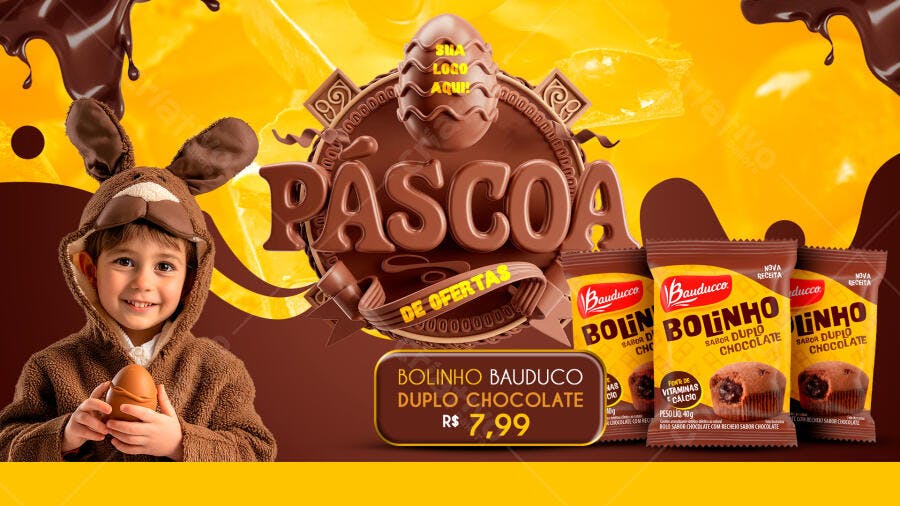 Flyer Páscoa com Chocolate PSD Editável
