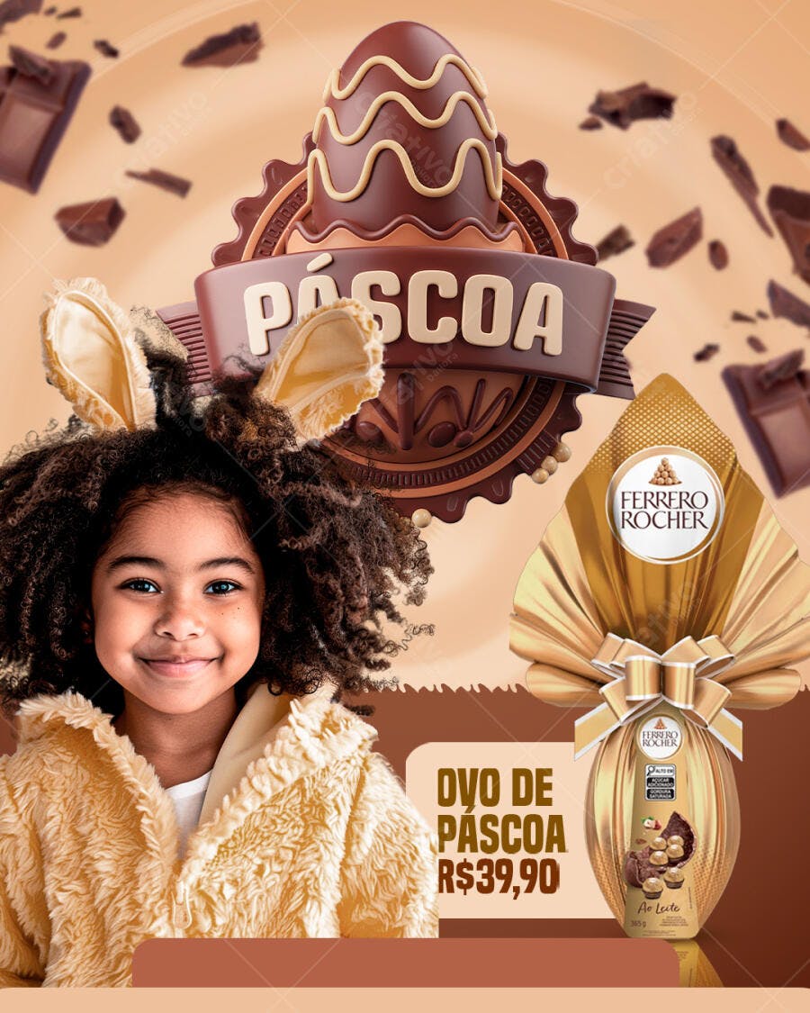 Flyer Páscoa com Ovo de Chocolate PSD Editável