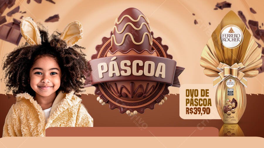 Banner Páscoa com Menina PSD Editável