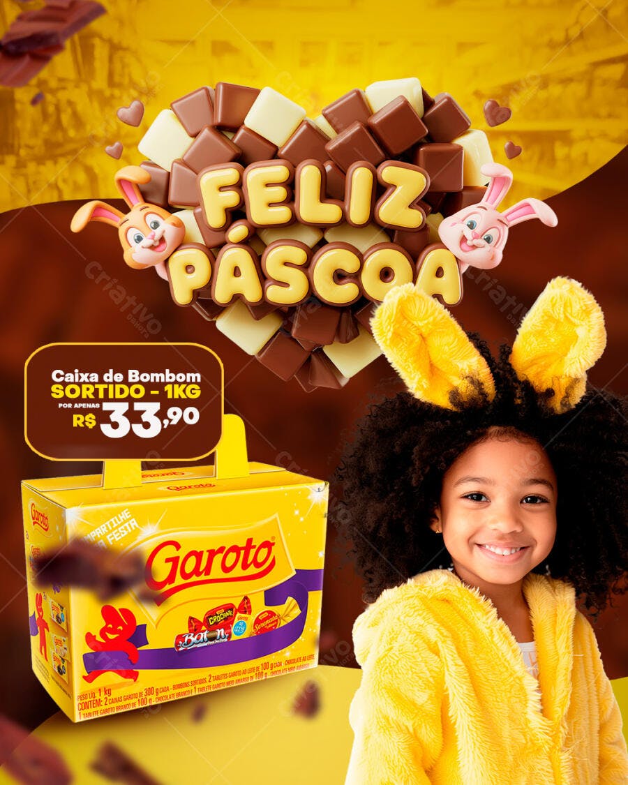 Flyer Páscoa com Chocolate PSD Editável