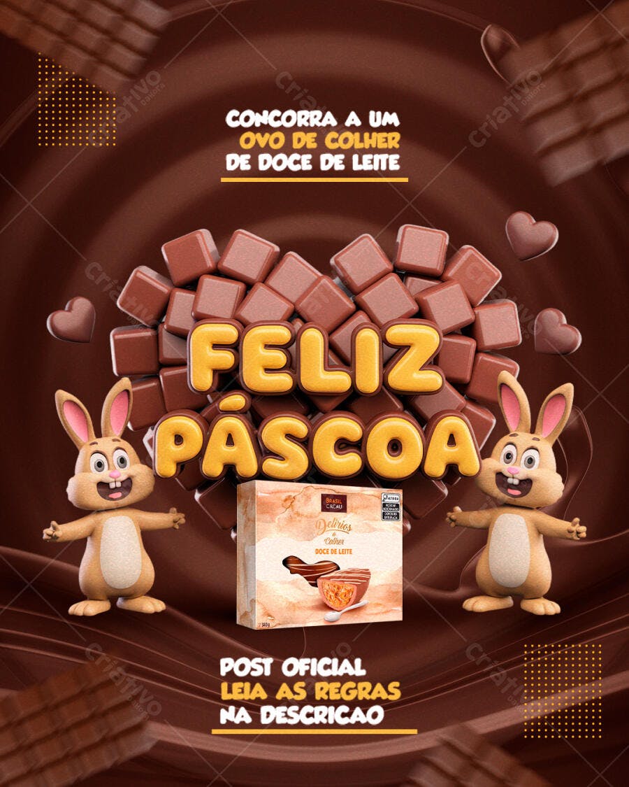 Flyer Páscoa com Coelho e Chocolate PSD Editável