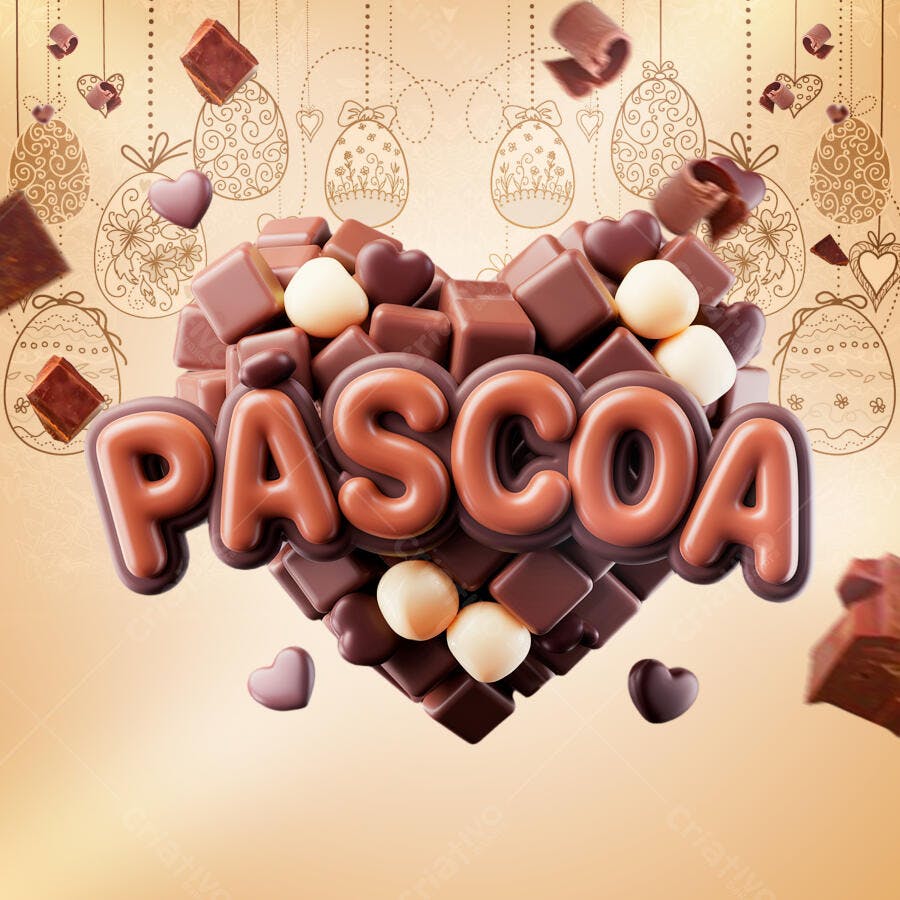 Arte Páscoa em Formato de Coração PSD Editável