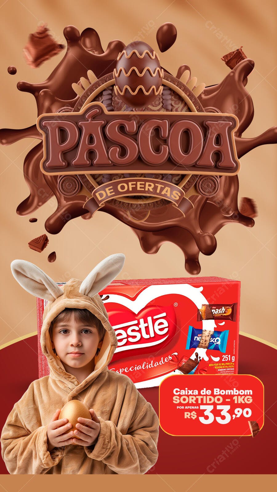 Flyer Páscoa com Chocolate PSD Editável