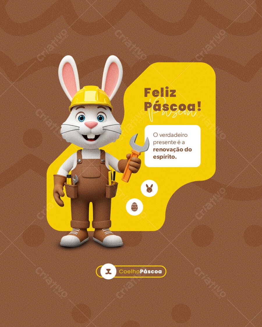 Postagem Páscoa Coelho Mecânico PSD Editável