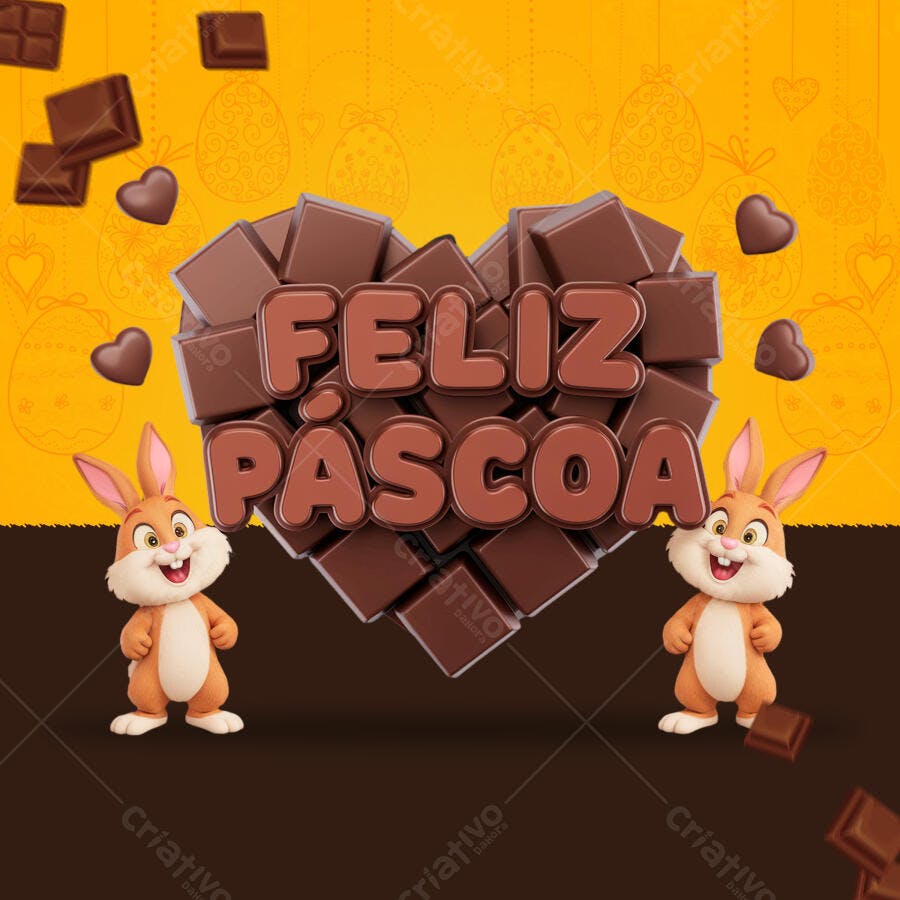 Flyer Páscoa com coelhinhos PSD Editável