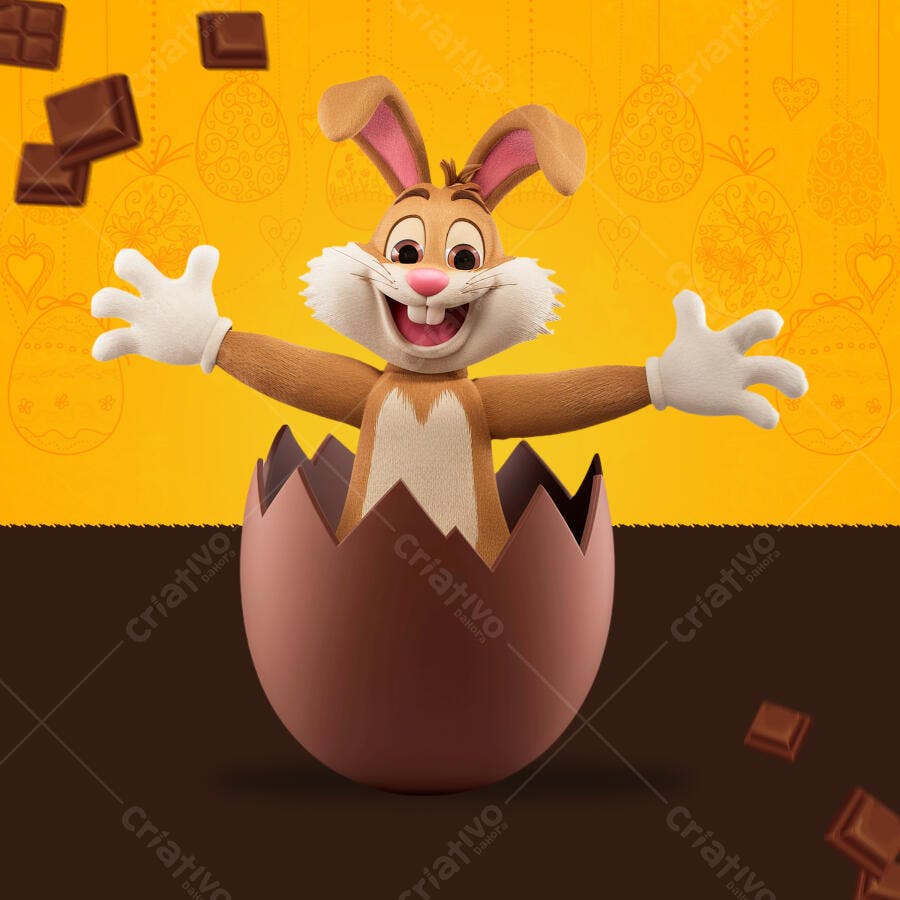 Páscoa: Banner Coelhinho Chocolate PSD Editável