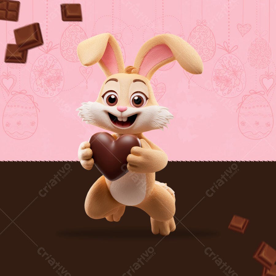 Flyer Páscoa com Coelho e Chocolate PSD Editável