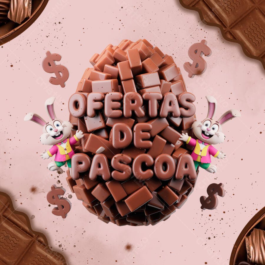 Flyer Páscoa com coelhos PSD Editável