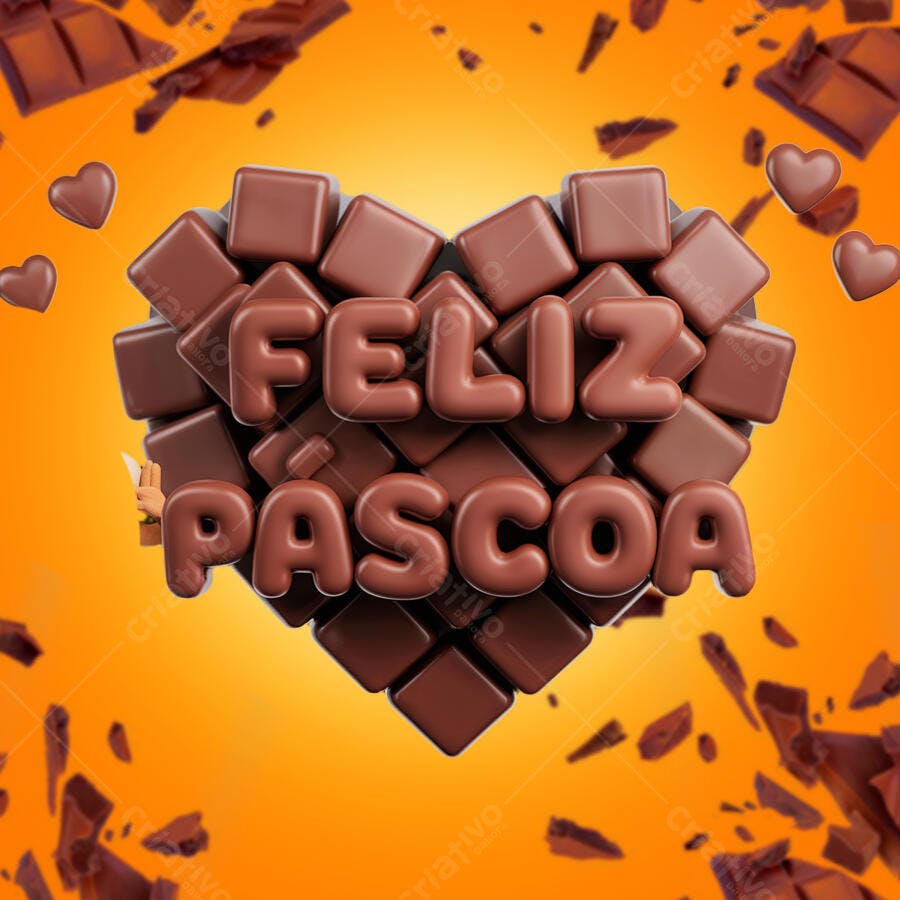 PSD Feliz Páscoa: Moldura em Formato de Coração com Chocolate