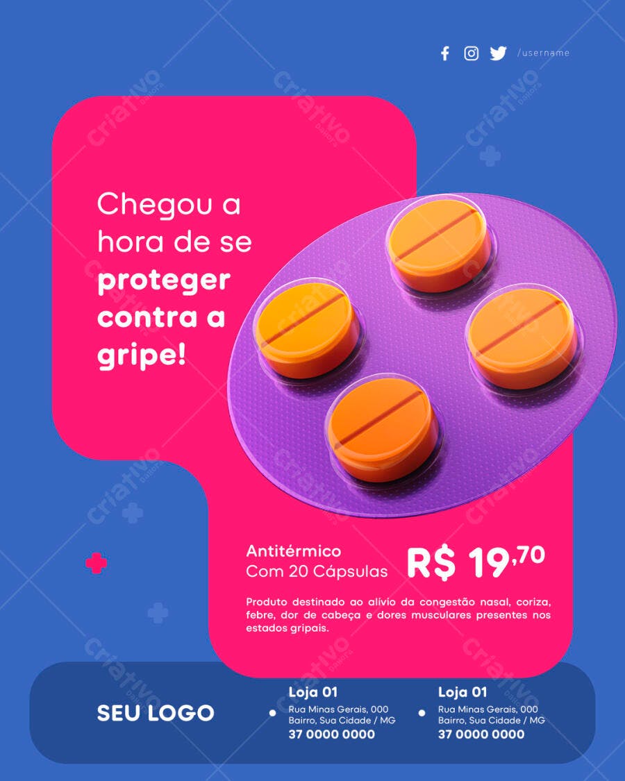 Flyer Antigripe e Antitérmico PSD Editável