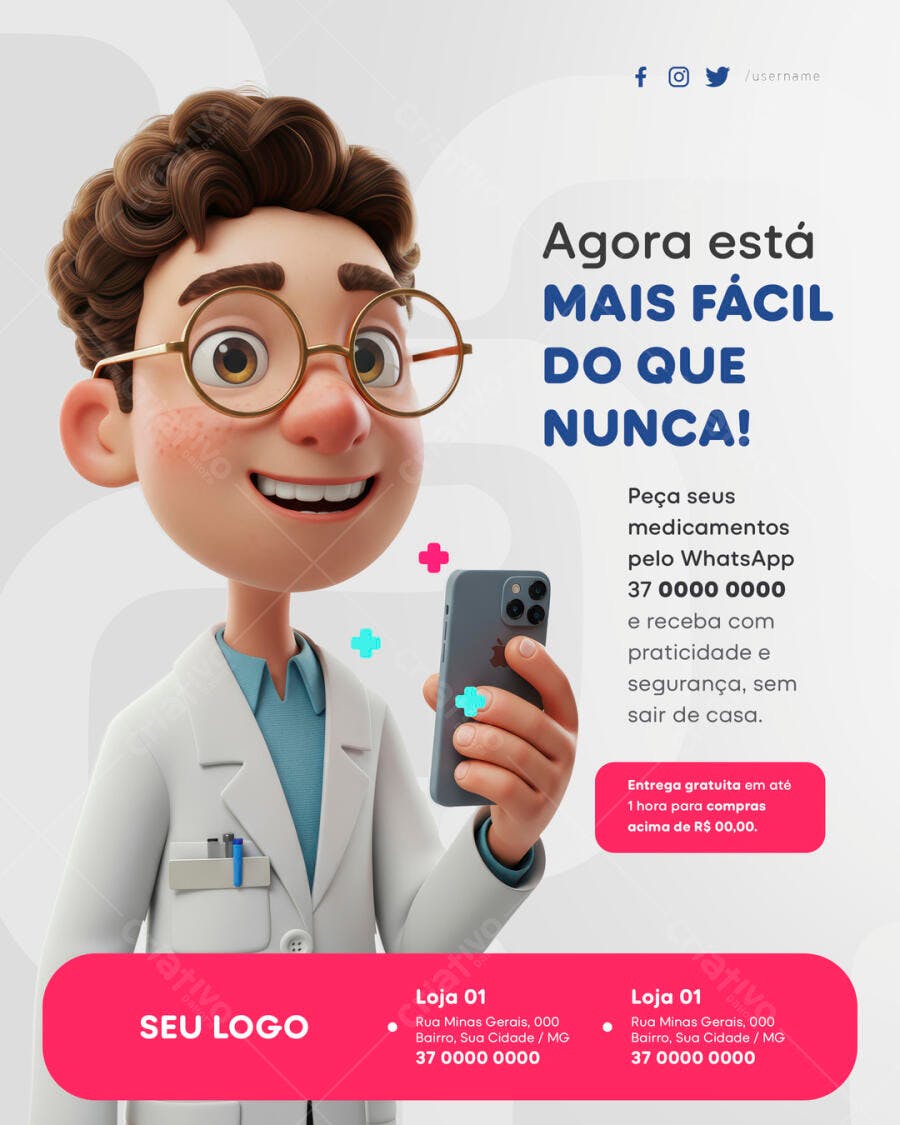 Flyer Farmácia com Ilustração 3D PSD Editável