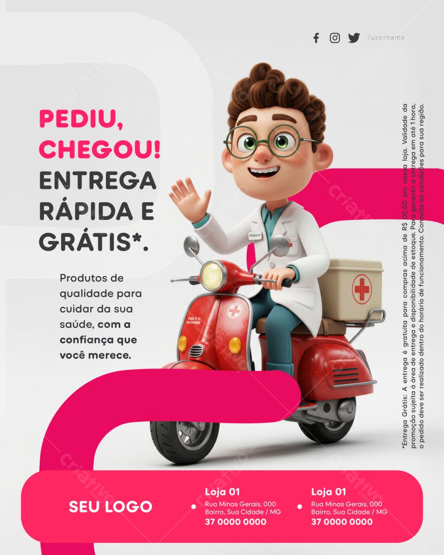 Flyer Farmácia Entrega Grátis PSD Editável