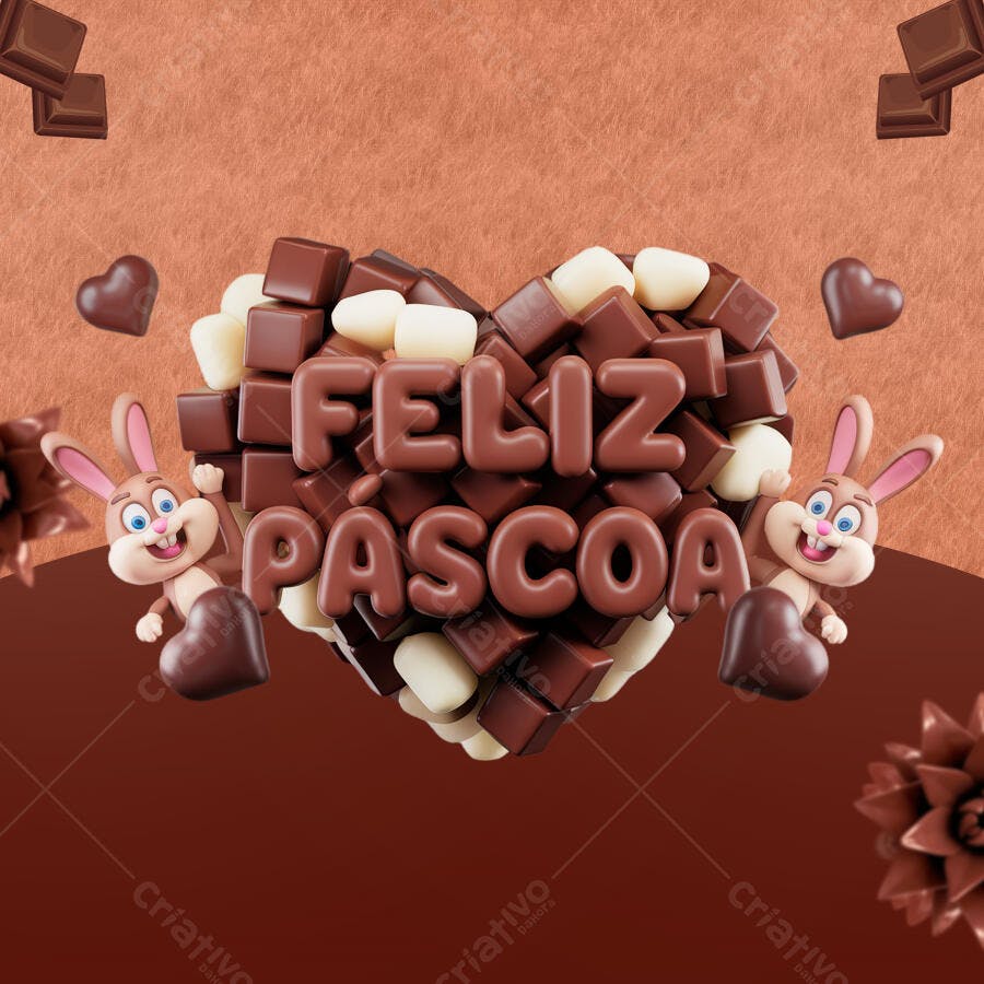 Flyer Páscoa com coelhos PSD Editável