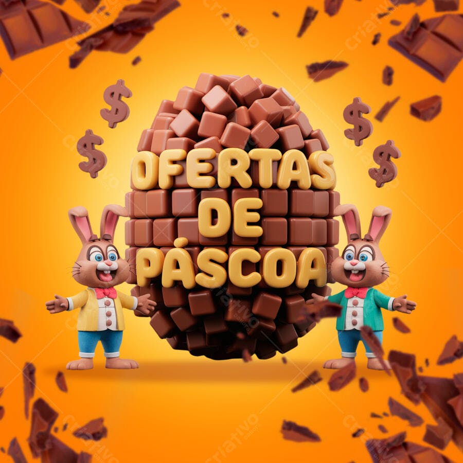 Banner Páscoa com coelhos PSD Editável