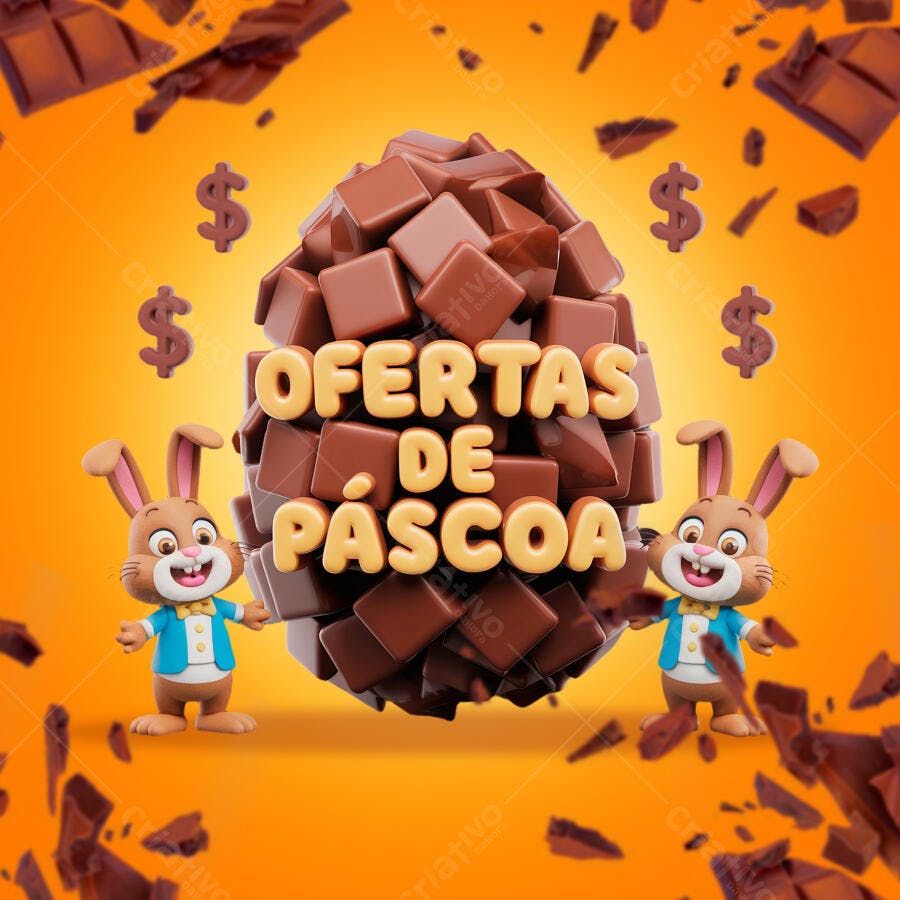 Flyer Páscoa com coelhos PSD Editável